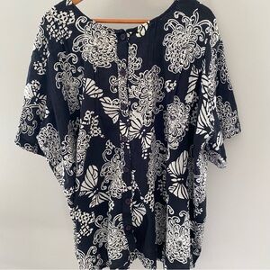 Roaman’s Cotton Gauze Flowy Flowery Summer Floral Button-Front Top